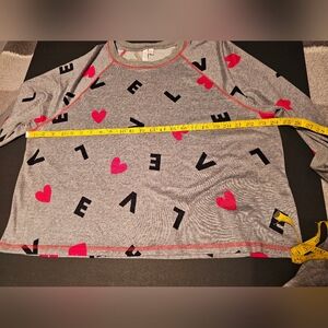 Women's Gray Pajama Top with Pink Heart Print